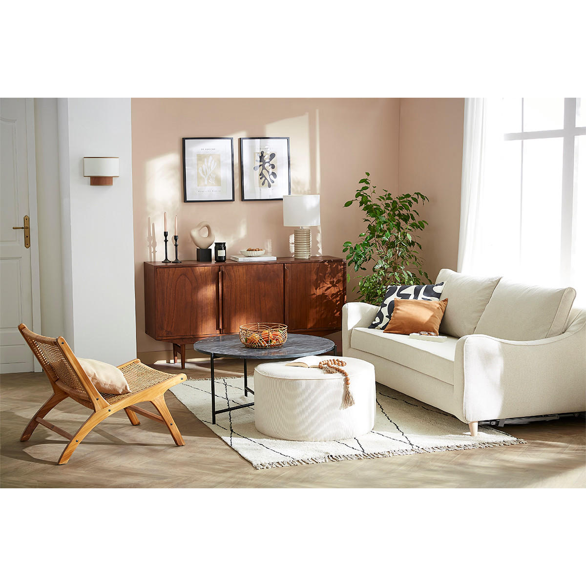 COUCHTISCH Rund Schwarzer Marmor D90 cm BUMCELLO - Schwarz, Stein (90/90/45cm) - Miliboo