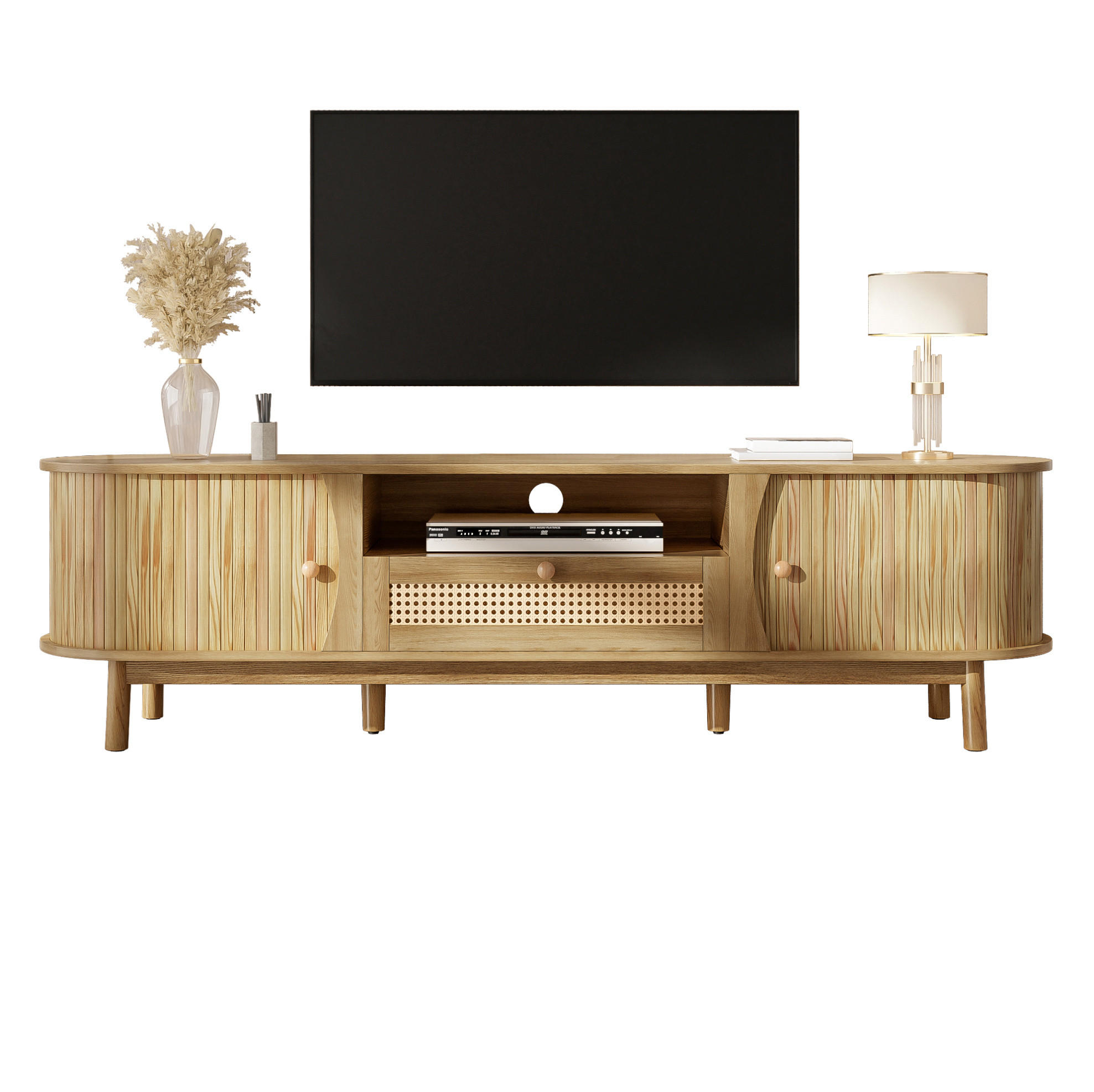 TV-LOWBOARD 165/37/46 cm natur aus MDF mit Rattanfronten und Schiebetür - Naturfarben, Holzwerkstoff (37/46/165cm) - OKWISH