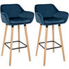BARHOCKER 2er Set Samt Blau - Blau/Eukalyptusholzfarben, Holz/Textil (51/101/50cm) - CLP