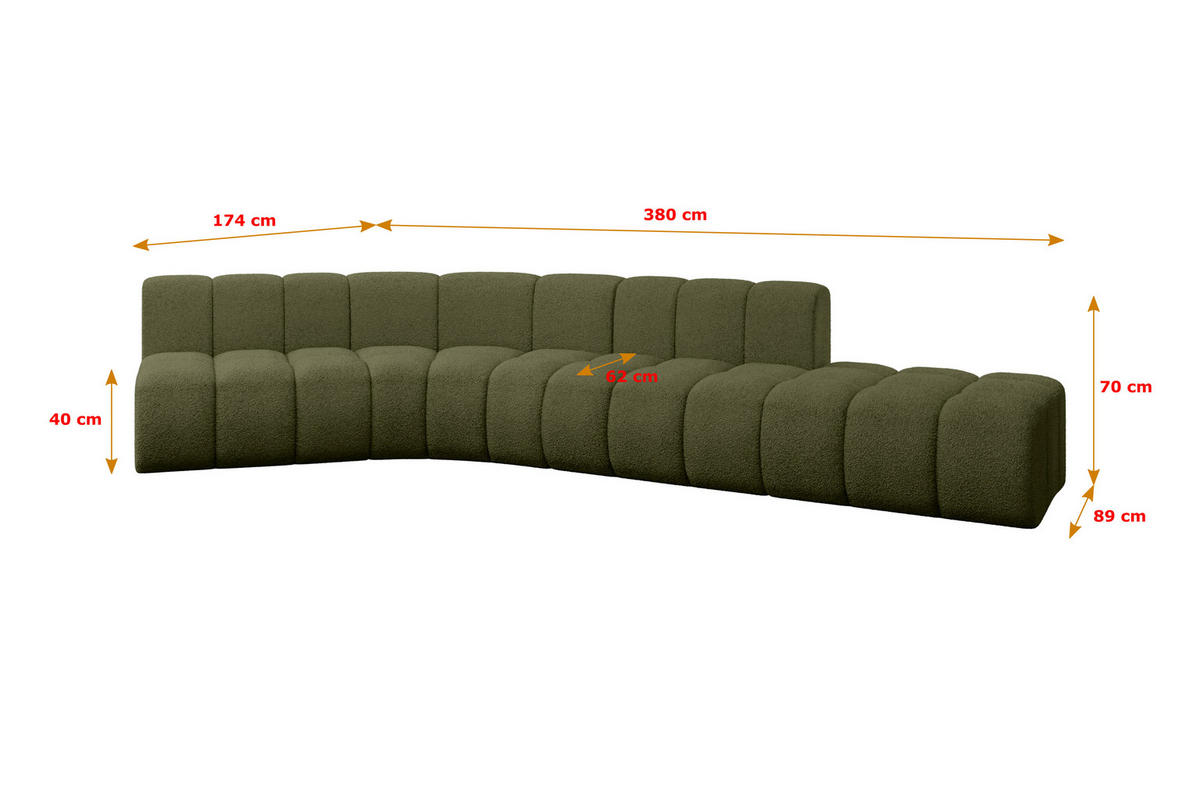 ECKSOFA modulares Sofa Brilo-L1 - 380x174x70 cm Grün - Grün, Holzwerkstoff/Textil (380/174cm) - ALTDECOR