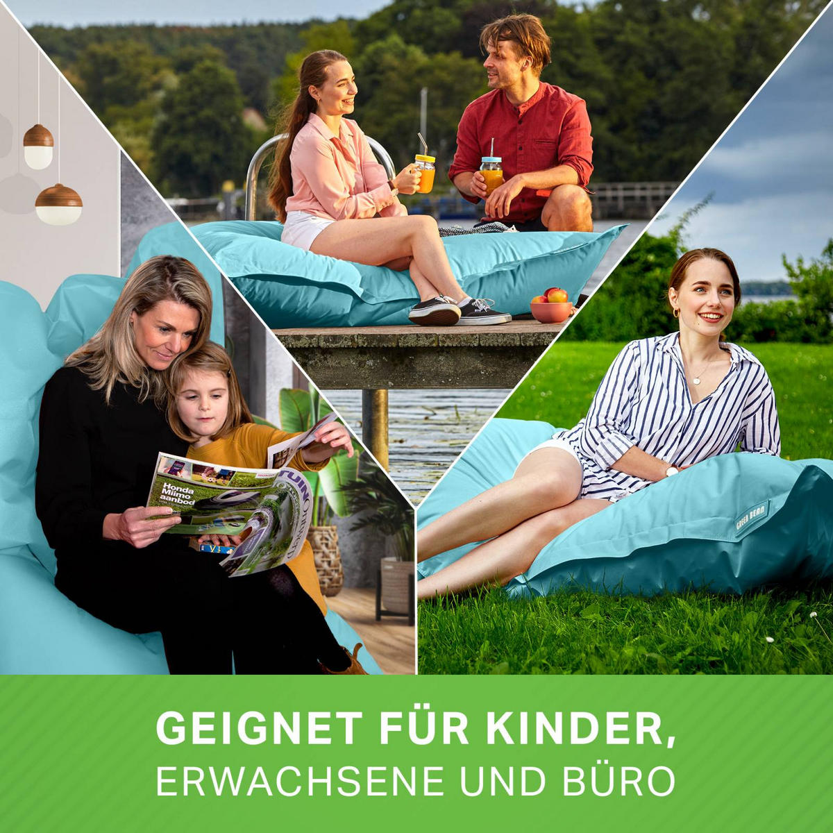 RIESEN-SITZSACK "Square" 140x180cm 380 L - Hellblau, Textil (140/25/180cm) - Green Bean