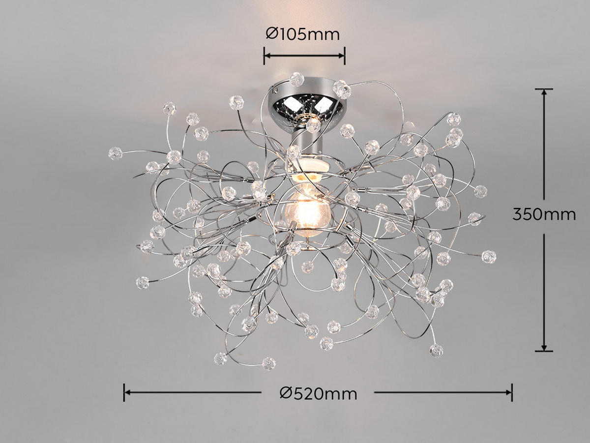 LED-DECKENLAMPE Ø52cm, Silber Kristall - Chromfarben/Transparent, Kunststoff/Metall (52/52/35cm) - meineWunschleuchte