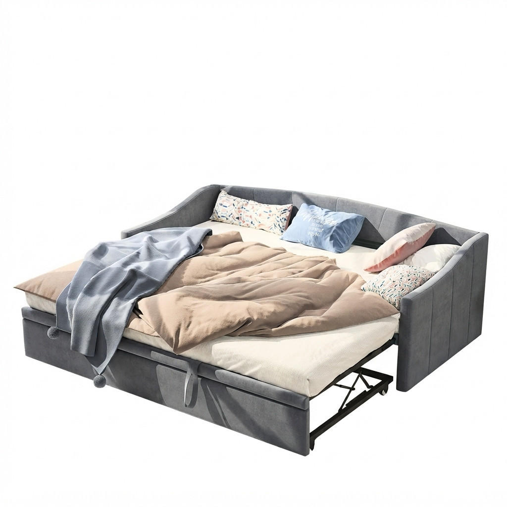 SCHLAFSOFA 90/180/200 cm Tagesbett aus Samt, ausziehbar - Grau, Holz/Metall (180/200cm) - PARAFTA HOME