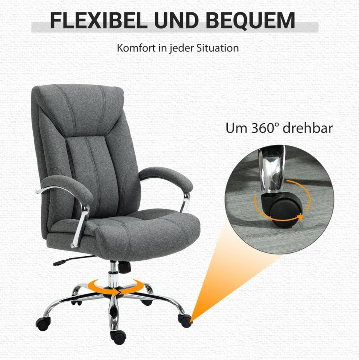DREHSTUHL 78/65/110-118 cm grau aus Polyester mit Wippfunktion - Grau, Kunststoff (78/118/65cm) - OKWISH