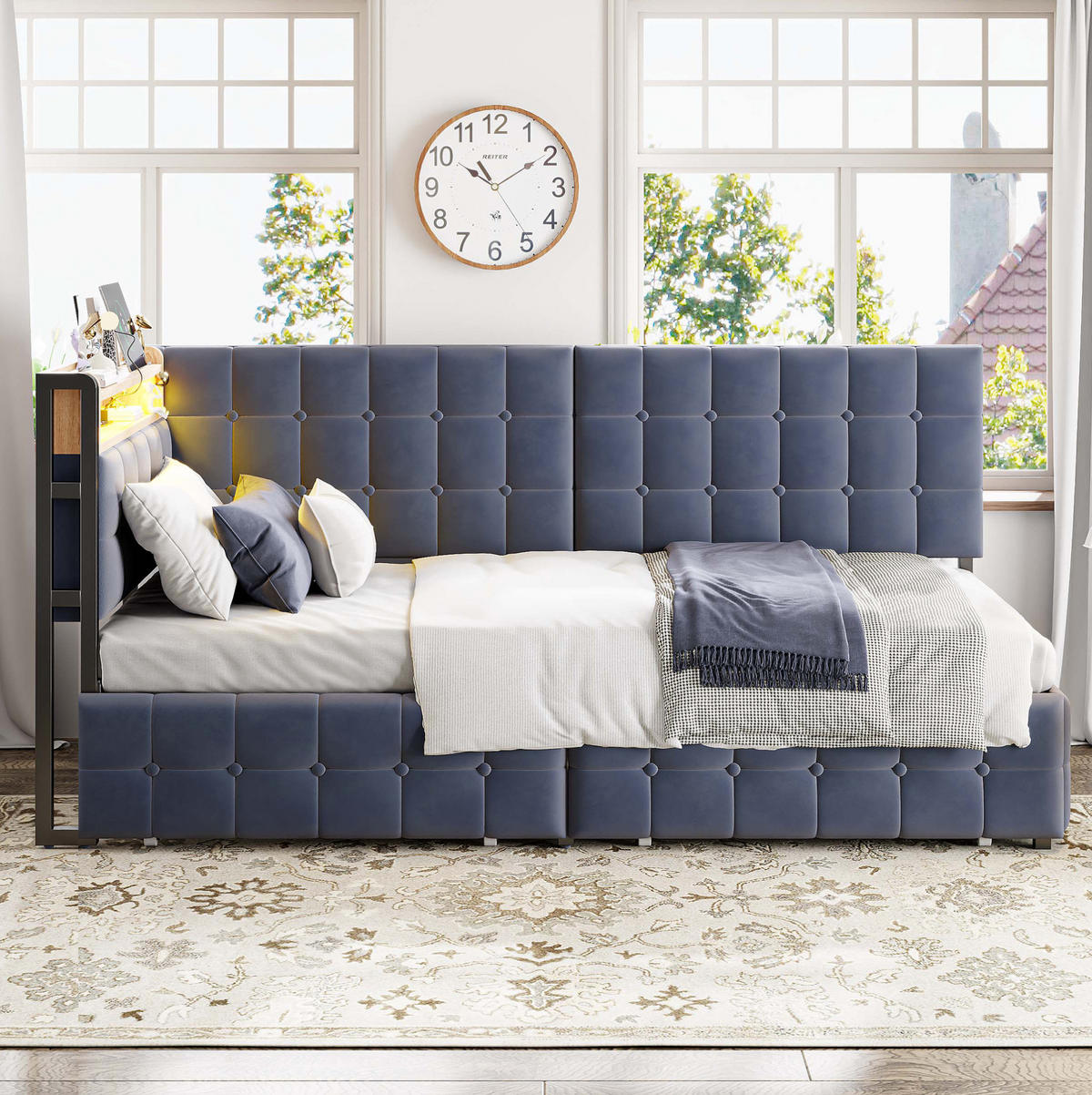 POLSTERBETT 90/200 cm Grau aus Stoff mit 2 Schubladen - Grau, Textil (90/200cm) - OKMYHOME