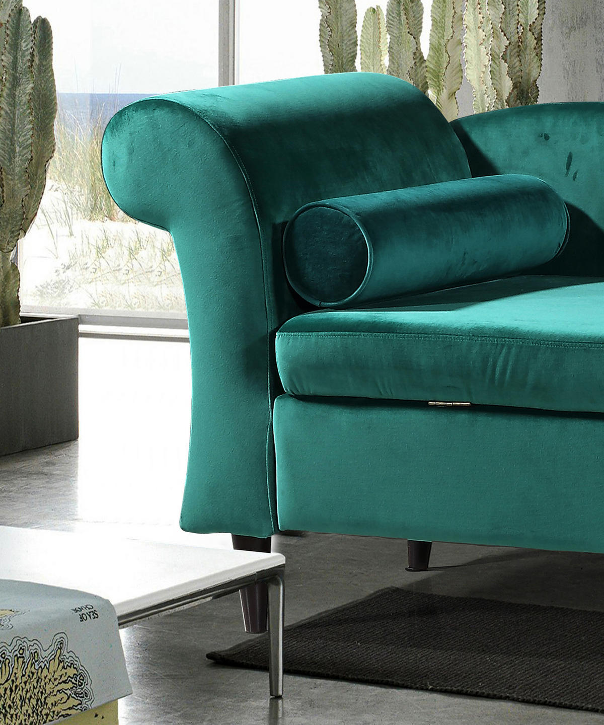 POLSTERLIEGE SARAH Grün Webstoff - Anthrazit/Schwarz, Textil (163/77/73cm) - KAWOLA