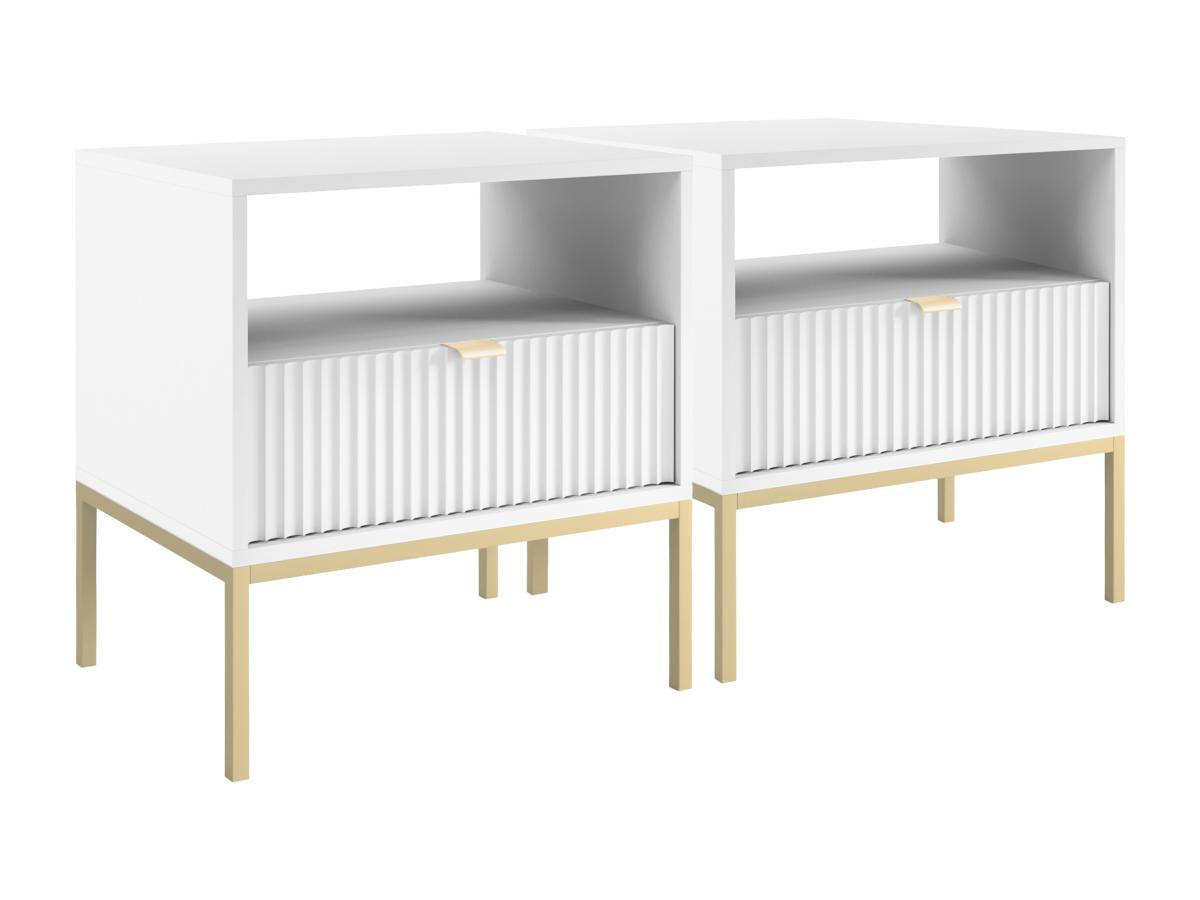 2ER-SET Nachttische mit 1 Schublade & 1 Ablage - Weiß & Goldfarben - LIOUBA - Weiß, Holz (39/56/54cm) - Pascal Morabito