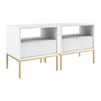 2ER-SET Nachttische mit 1 Schublade & 1 Ablage - Weiß & Goldfarben - LIOUBA - Weiß, Holz (39/56/54cm) - Pascal Morabito