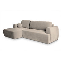 ECKSOFA SENTI K L-S Beige Plüsch-Stoff mit Schlaffunktion - Beige, Holz (246/148cm) - MASSENO