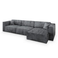 ECKSOFA TOLMO P Grau Kordstoff mit Schlaffunktion - Grau, Holz (347/148cm) - MASSENO
