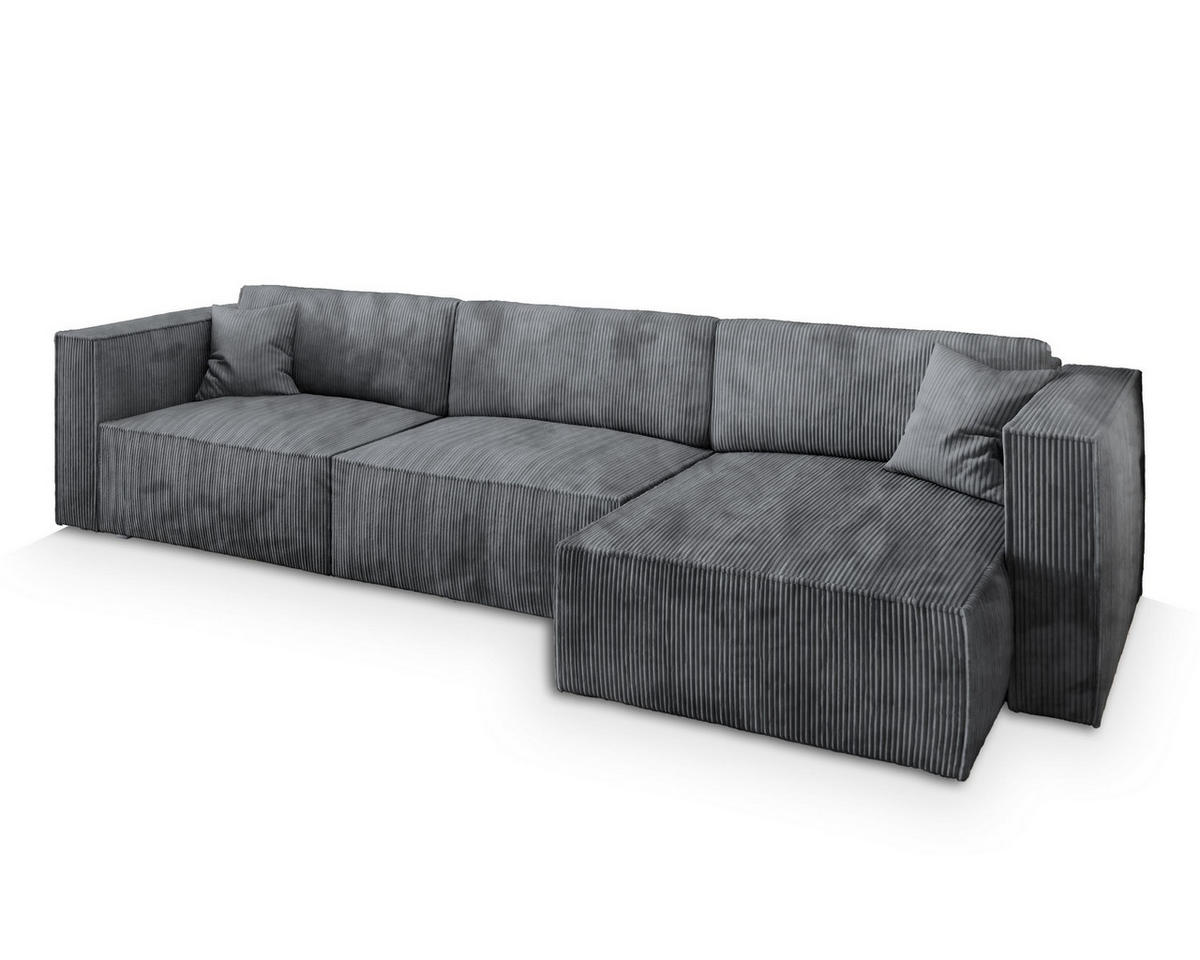 ECKSOFA TOLMO P Grau Kordstoff mit Schlaffunktion - Grau, Holz (347/148cm) - MASSENO