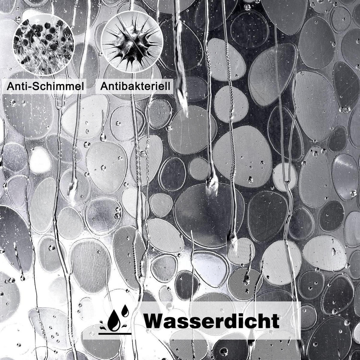 DUSCHVORHANG 180 x 200 cm mit 3D Kieselsteinen Muster Transparent - Transparent, Kunststoff (180/200cm)
