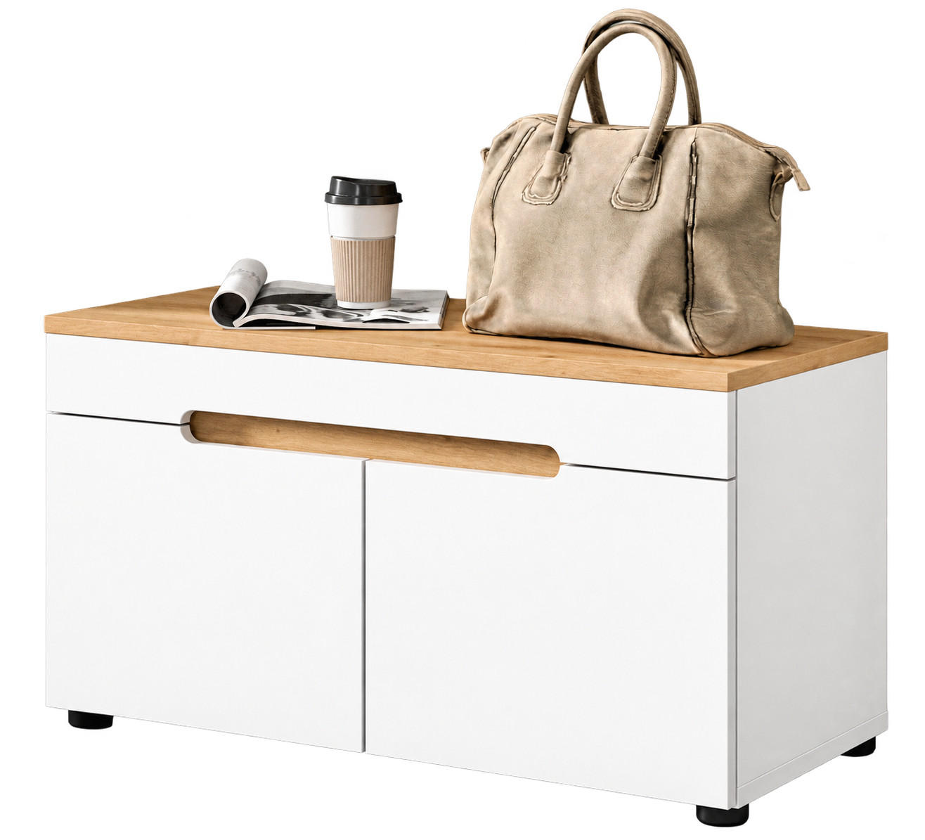 GARDEROBENBANK weiß, Eiche Artisan 80 cm, Schuhbank mit Soft-Close - Weiß, Holzwerkstoff (80/45/37cm) - Inn.Furn