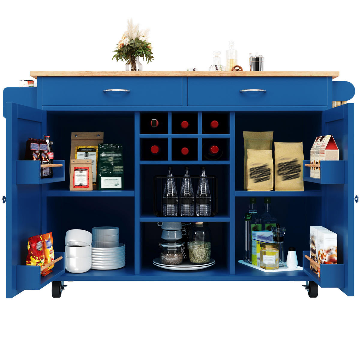 KÜCHENINSEL 102/92/45 cm Blau aus MDF und Metall mit Rollen - Blau, Holzwerkstoff (45/92/102cm) - OKMYHOME
