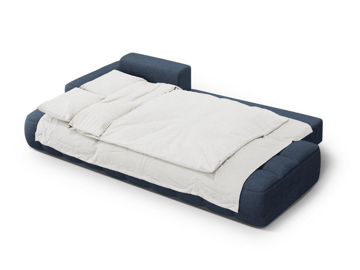 AUSKLAPPBARES-ECKSOFA links mit Container Linz aus strukturiertem Stoff dunkelblau 3 Sitzplätze - Dunkelblau, Textil (142/275cm) - Cosmopolitan Design