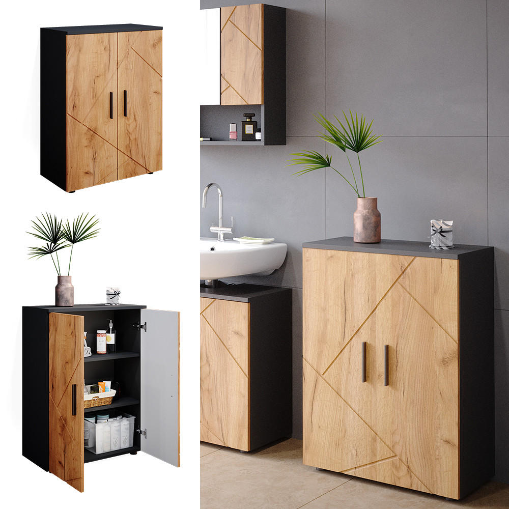 MIDISCHRANK Irma Anthrazit/Goldkraft Eiche 60 x 81 cm - Anthrazit/Eiche Wotan, Holzwerkstoff (60/81/30cm) - Vicco