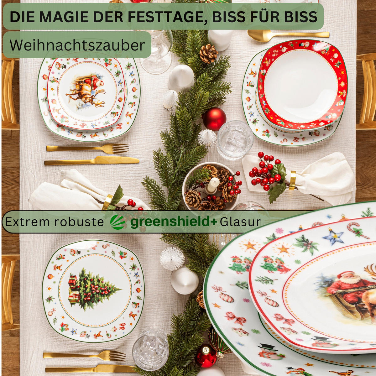 TAFELSERVICE BILGOLA CHRISTMAS DESIGN - 24 teilig aus Porzellan - Weiß, Keramik (50/30/70cm) - Sänger