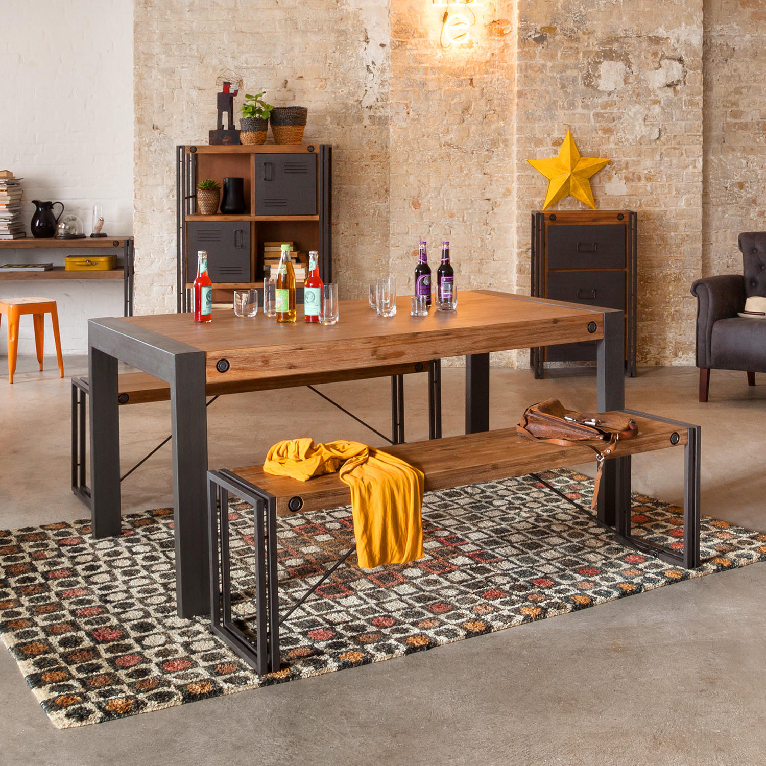 SITZBANK - Akazie massiv / Metall - Akaziefarben, Holz (165/45/36cm) - home24