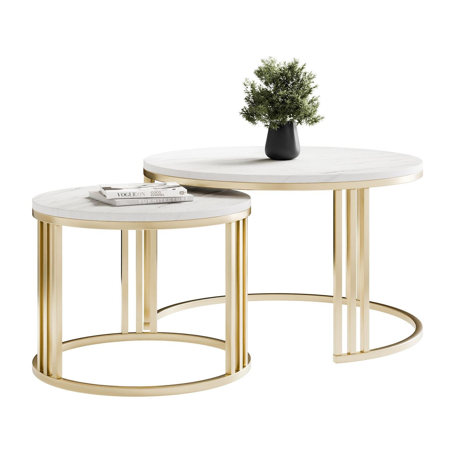 COUCHTISCH 2in1 LORI MAT gebürstetes Gold, Gebürstetes Gold / Marmor Levanto - Weiß, Metall (70/70/49cm) - Lookway