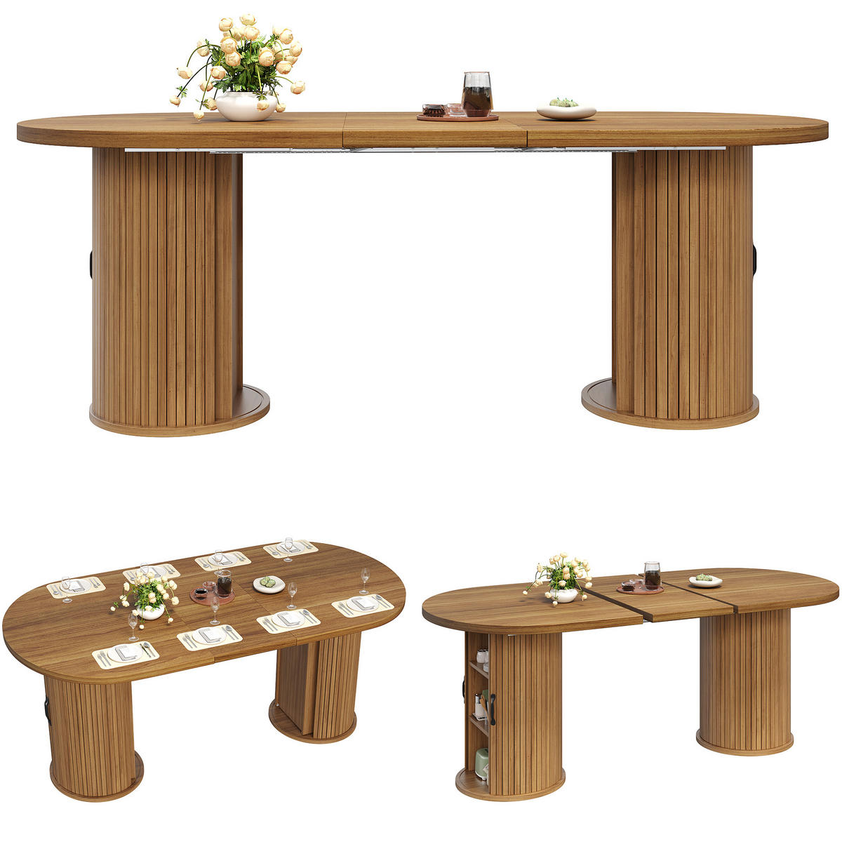 ESSTISCH Dunkelbraun 150–190×80×75 cm mit Auszugmechanismus, verdecktem Staufach und Metallrahmen aus Holzwerkstoff - Dunkelbraun, Holzwerkstoff (80/150/75cm) - Luhomfu
