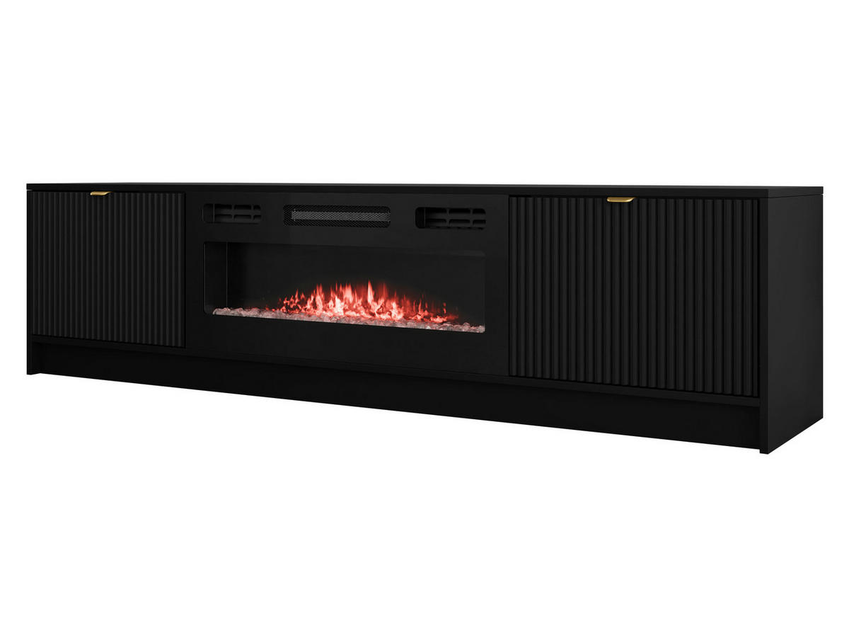 TV-LOWBOARD Tireno EF mit Elektrische Kamin - Goldfarben/Schwarz, Holzwerkstoff/Metall (182/48/40cm) - MIRJAN24