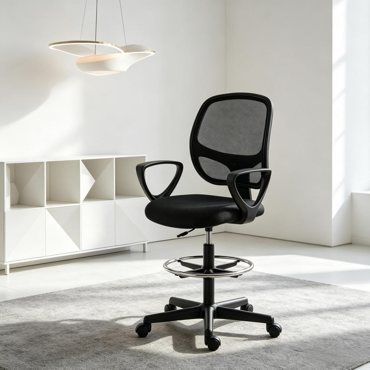 DREHSTUHL ergonomischer Bürostuhl mit Fußstütze 58 bis 78 cm - Schwarz, Leder (59/103/58cm) - Gisaae