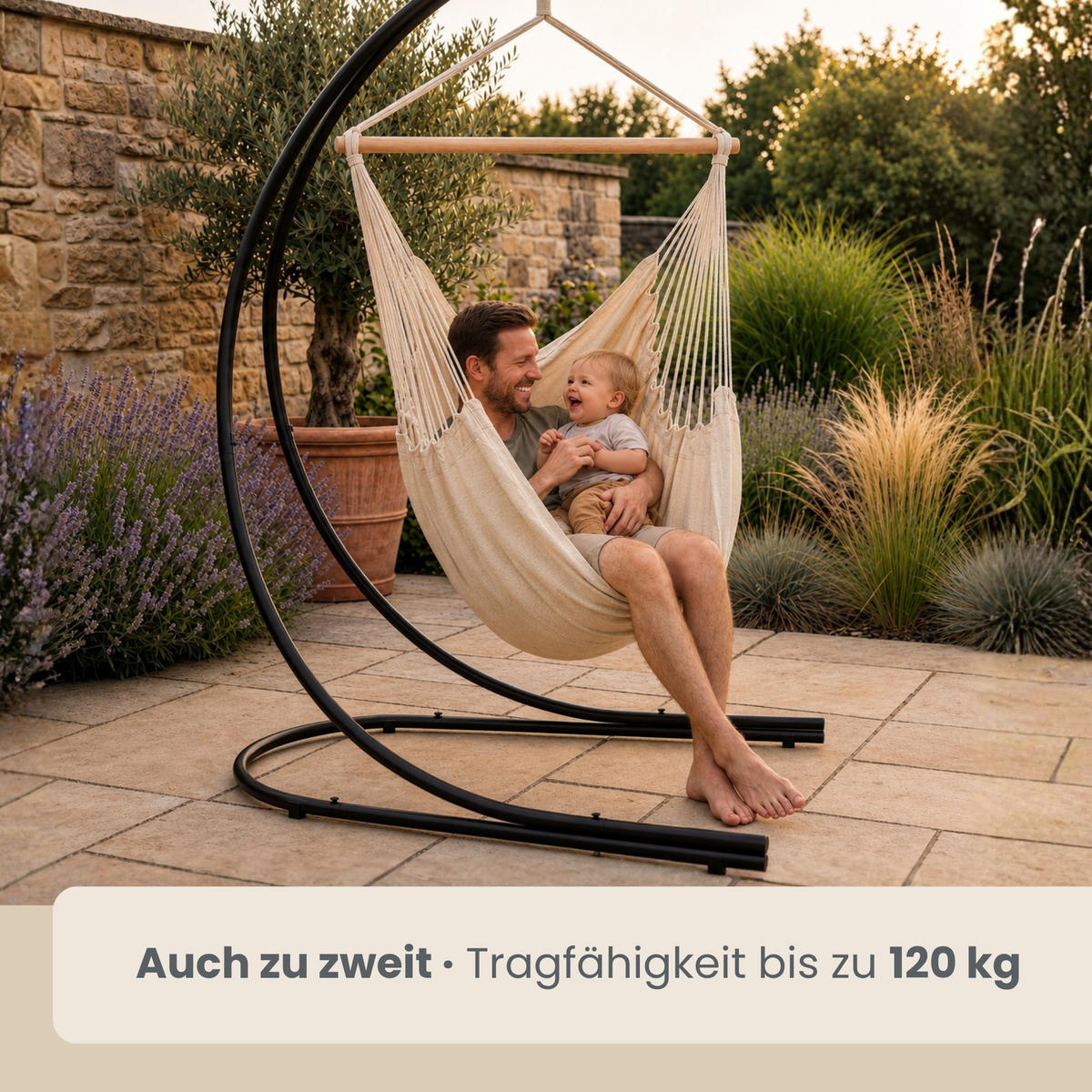 XL HÄNGESTUHL mit Gestell 210/140 cm, Beige/Schwarz - Beige, Textil (140/210/160cm) - Amanka