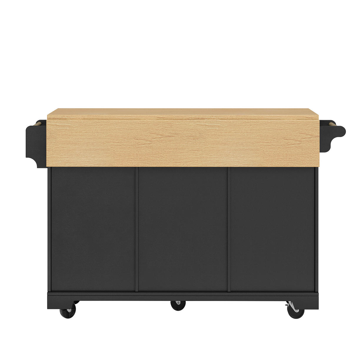 KÜCHENINSEL mit Rollen 120/40(65)/95 cm Schwarz mit 3 Schubladen, Klappblatt und Gewürzregal - Schwarz, Holz/Holzwerkstoff (120/95/40cm) - Oxeza