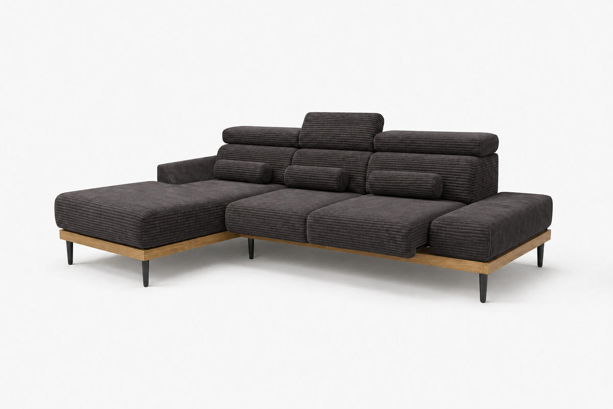 ECKSOFA MONTERO links, grau, elektr. Sitztiefe & Kopfstützen - Schwarz/Grau, Textil/Metall (316/205cm) - KS Home Concept