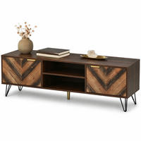 TV STOLEK v přírodním dekoru s dvířky z masivní dýhy, zlatými úchyty a železnými nohami, 155×38×48 cm - přírodní/zlatá, kov/kompozitní dřevo (155/48/38cm) - STILVORA