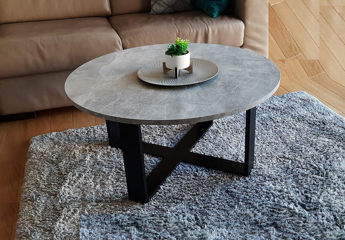 COUCHTISCH rund Beton Schwarz 86x42 cm - Hellgrau/Schwarz, Holzwerkstoff (86/86/42cm) - designimpex