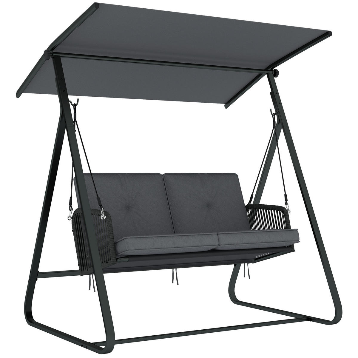 RATTAN-SCHAUKEL PE-Rattan Stahl Dunkelgrau - Dunkelgrau, Textil/Metall (128/168/150cm) - Outsunny