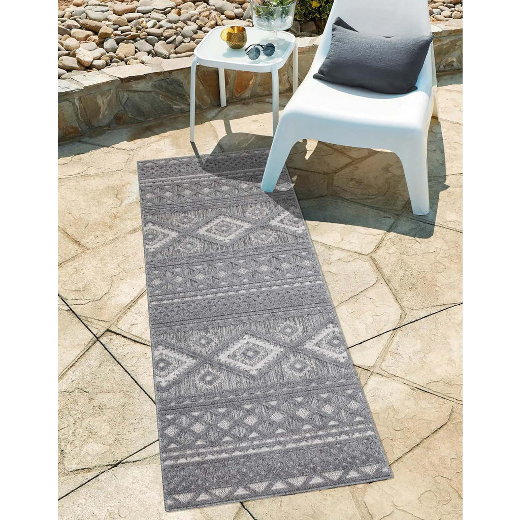 Thumbnail - carpet city Outdoor-Teppich, Anthrazit, Textil, Ethno, Rechteckig, 80x250 cm, Oeko-Tex® Standard 100, pflegeleicht, UV-b...