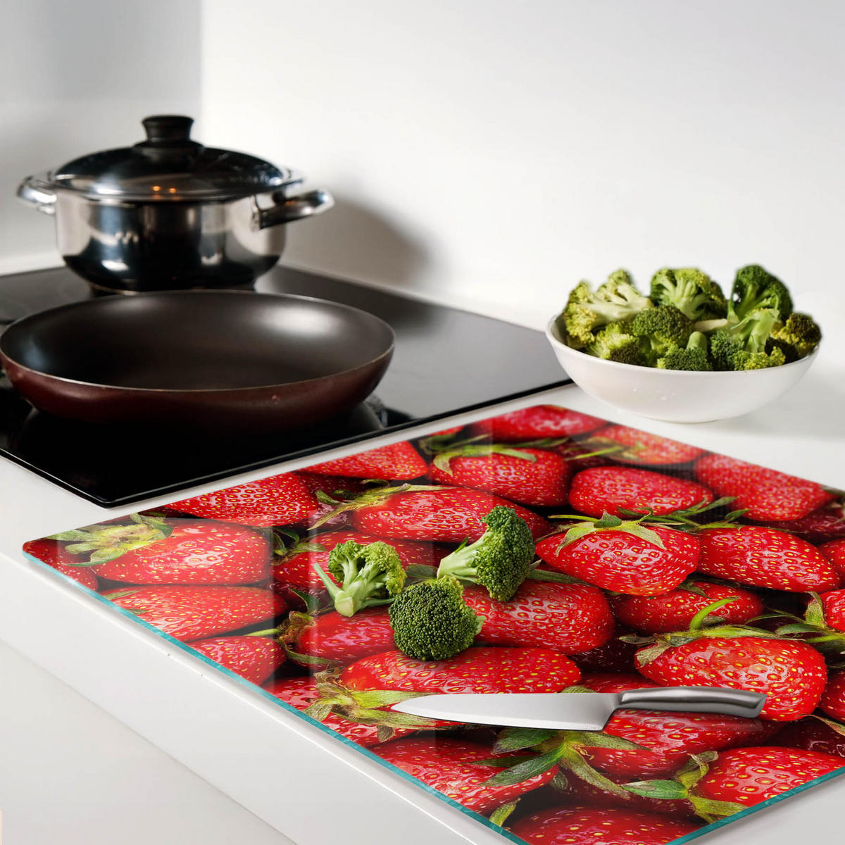 GLASPLATTE 60x52 cm Erdbeeren - Rot, Glas (60/0.4/52cm) - TULUP
