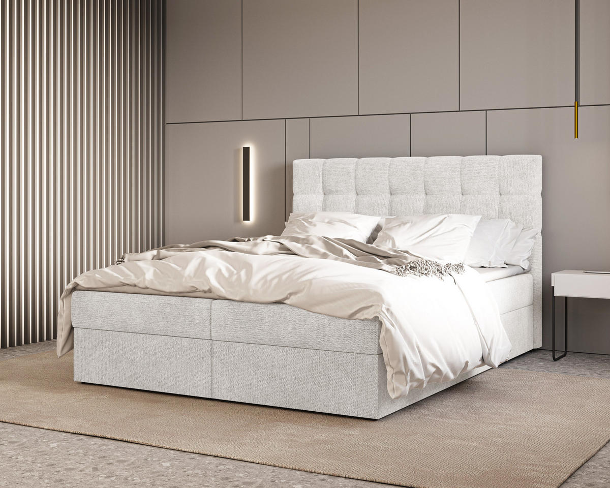 BOXBETT - Bett 05 OSLO - Aragon - 140x200 cm - mit Bettkasten und Komfort-Topper - Weiß, Holz (140/200cm) - ROYAL24_MARKT