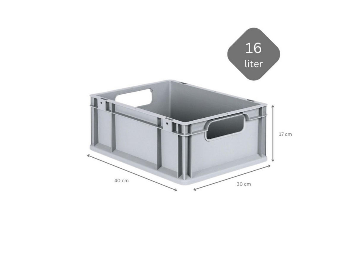 EUROBOX 4x Nextgen Economy Griffe Offen 17x30x40cm 16 Liter - Grau, Kunststoff (30/17/40cm) - PROREGAL