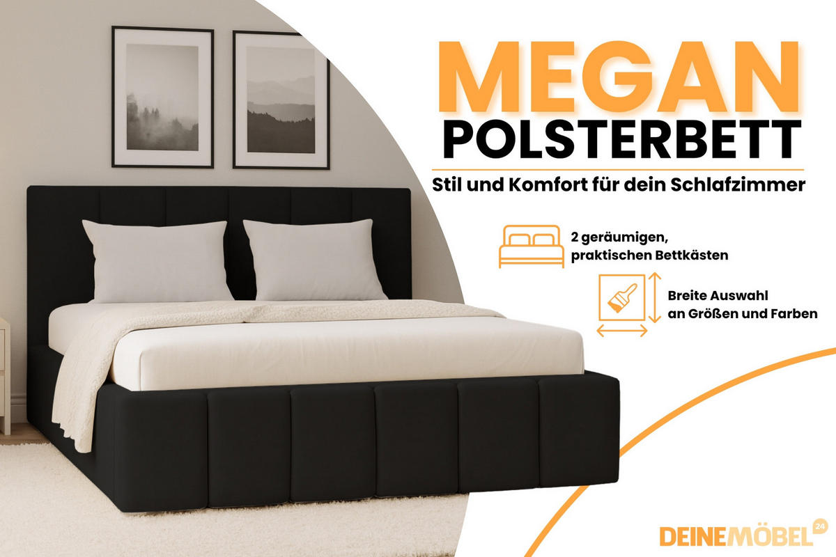 POLSTERBETT MEGAN 200/200 in Velours Schwarz - Schwarz, Holz/Holzwerkstoff (200/200cm) - Deine Möbel 24