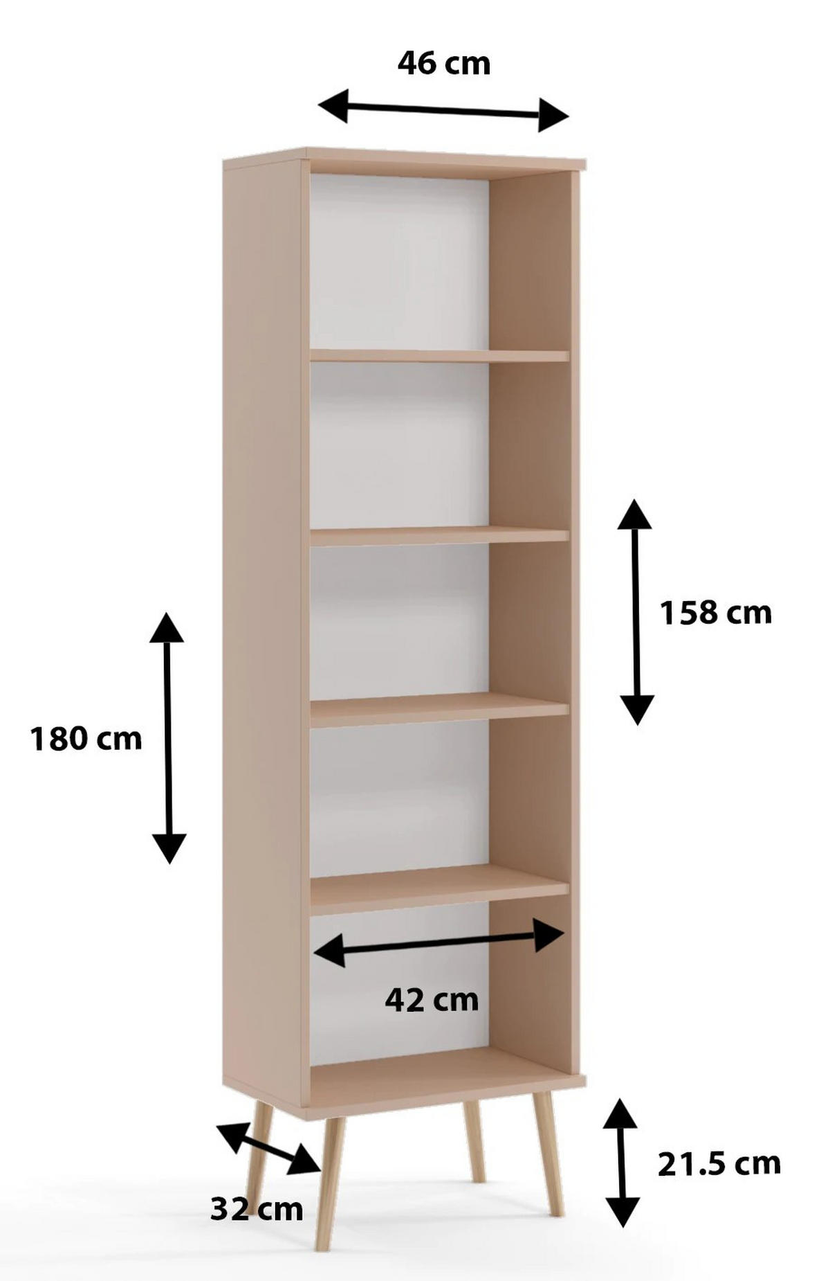 REGAL Weiß Boho Auf Hohen Beinen - Weiß, Holzwerkstoff (46/180/32cm) - Sepro Meble
