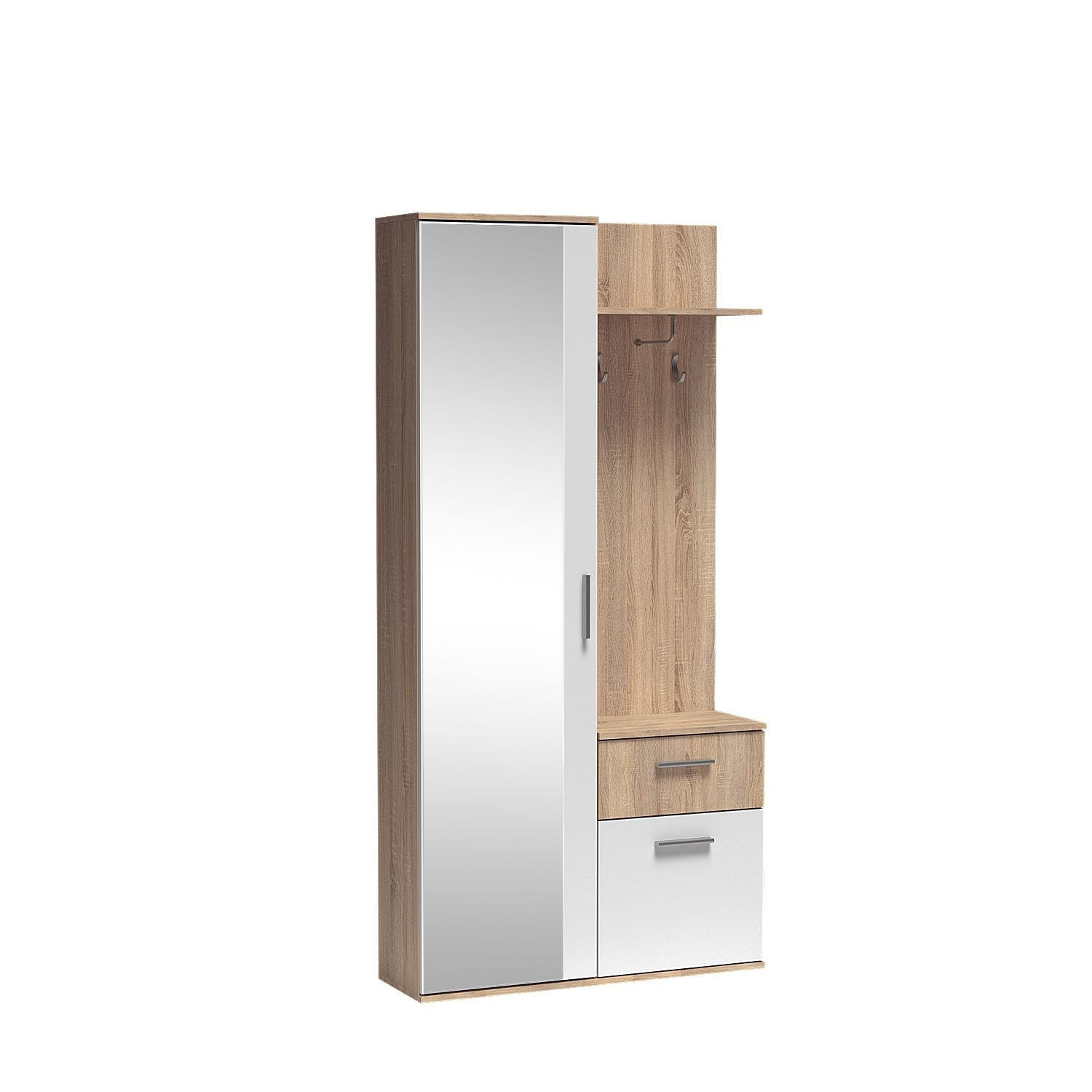 GARDEROBENSCHRANK RAMO 97/195/30 Modern Garderobenschrank Sonoma Eiche - Weiß/Sonoma Eiche, Holzwerkstoff (97/195/30cm) - MASSENO