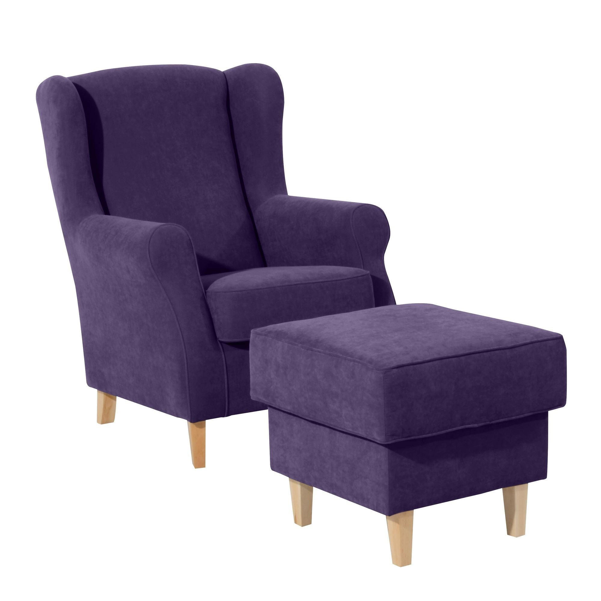 OHRENSESSEL Karlen Bezug Veloursstoff Buche natur / violett - Violett/Buchefarben, Kunststoff (86/103/77cm) - 58aufmkessel