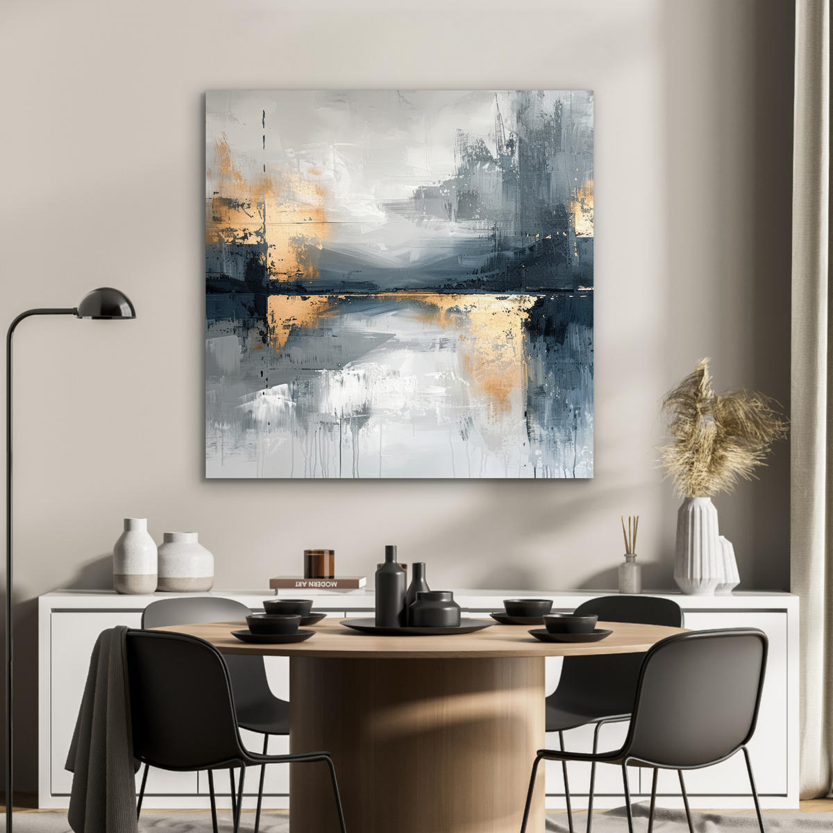 KOVOVÝ OBRAZ Umenie - sivé - zlaté - abstraktné 90x90 cm - tmavosivá, kov (90/90cm) - MuchoWow