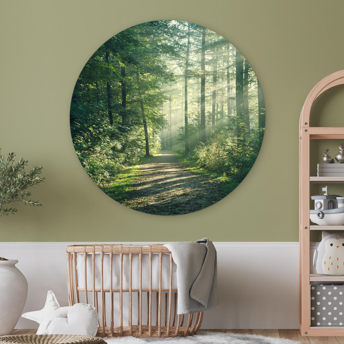 WANDBILD Wald - Weg - Sonne - Bäume - Grün - Natur Deko Groß 150x150 cm - Waldgrün, Kunststoff (150/150cm) - MuchoWow
