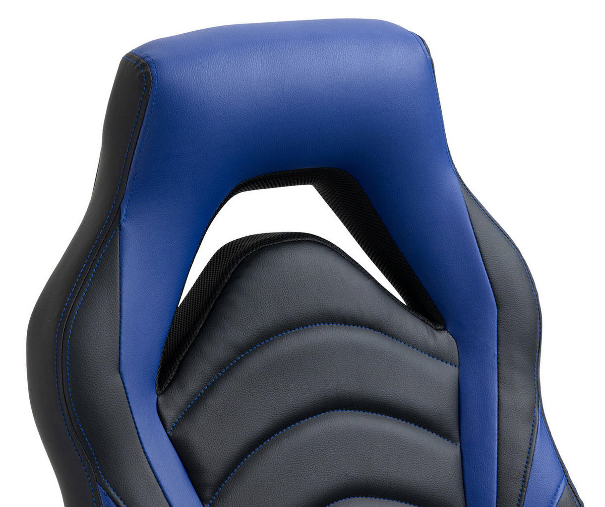 CHEFSESSEL Lederlook schwarz/blau - Blau/Schwarz, Kunststoff/Textil (65/107/72cm) - CLP