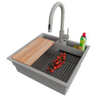 UNTERBAUSPÜLE GRANIT Bergen Pocket, 2-er set Grau 56/54 cm 1 Becken + Küchenarmatur 40/20 cm + Ablauf-Set + Küchenzubehörset ab 60er Unterschrank - Chromfarben/Beige, Kunststoff (56/20/54cm) - Primagran