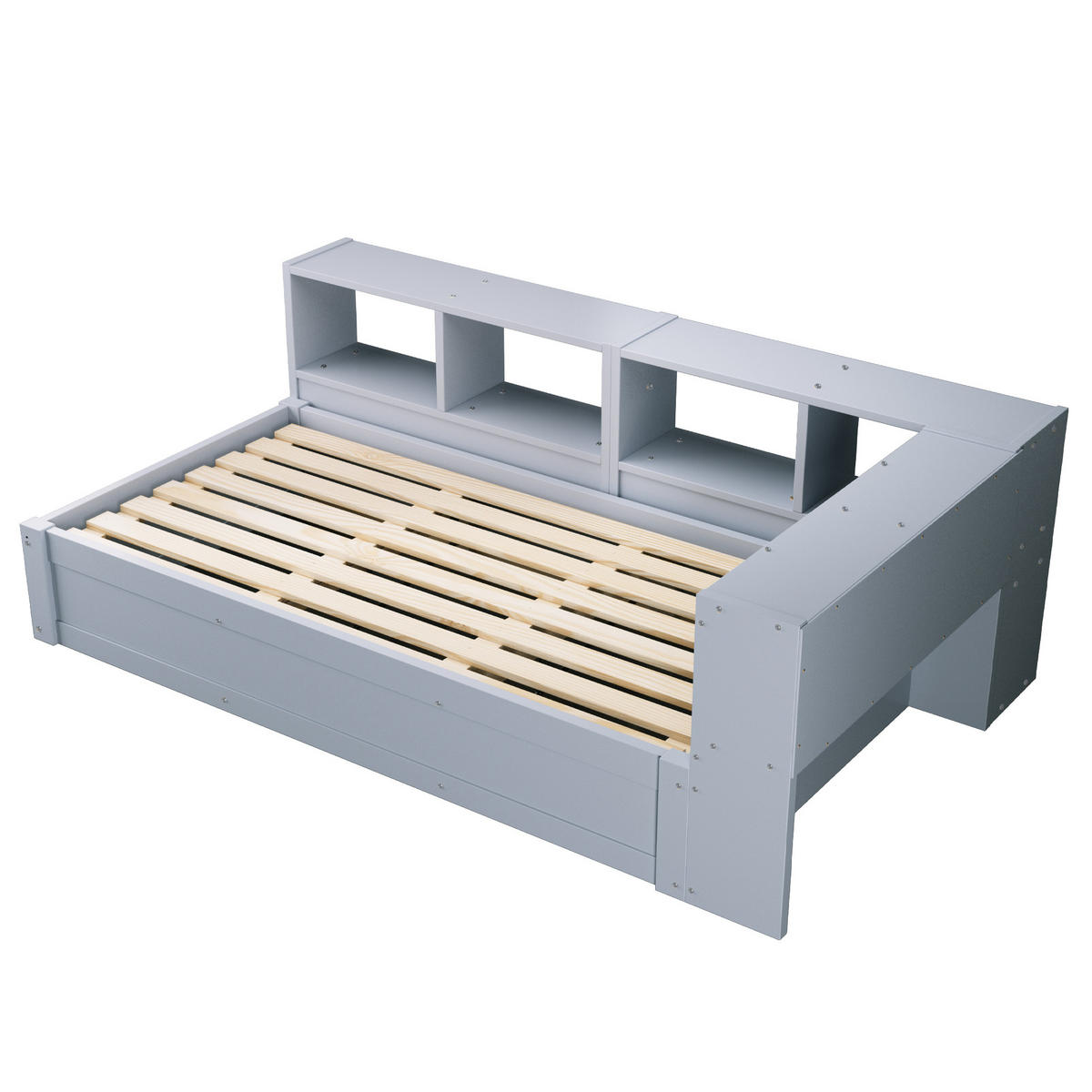 SCHLAFSOFA 90x200cm LED Stauraum Steckdose Massivholz Grau - Grau, Holzwerkstoff (90/200cm) - FLIEKS
