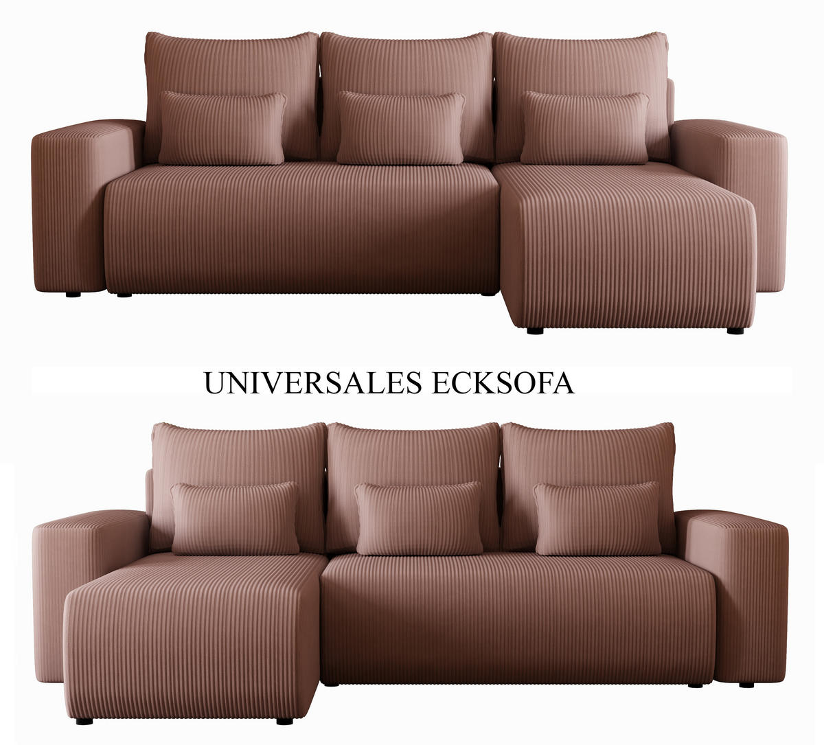 ECKSOFA Travis mit Bettkasten und Schlaffunktion, L-Form, Cord, Universal - Lila, Holzwerkstoff (248/148cm) - 4ALL HOME