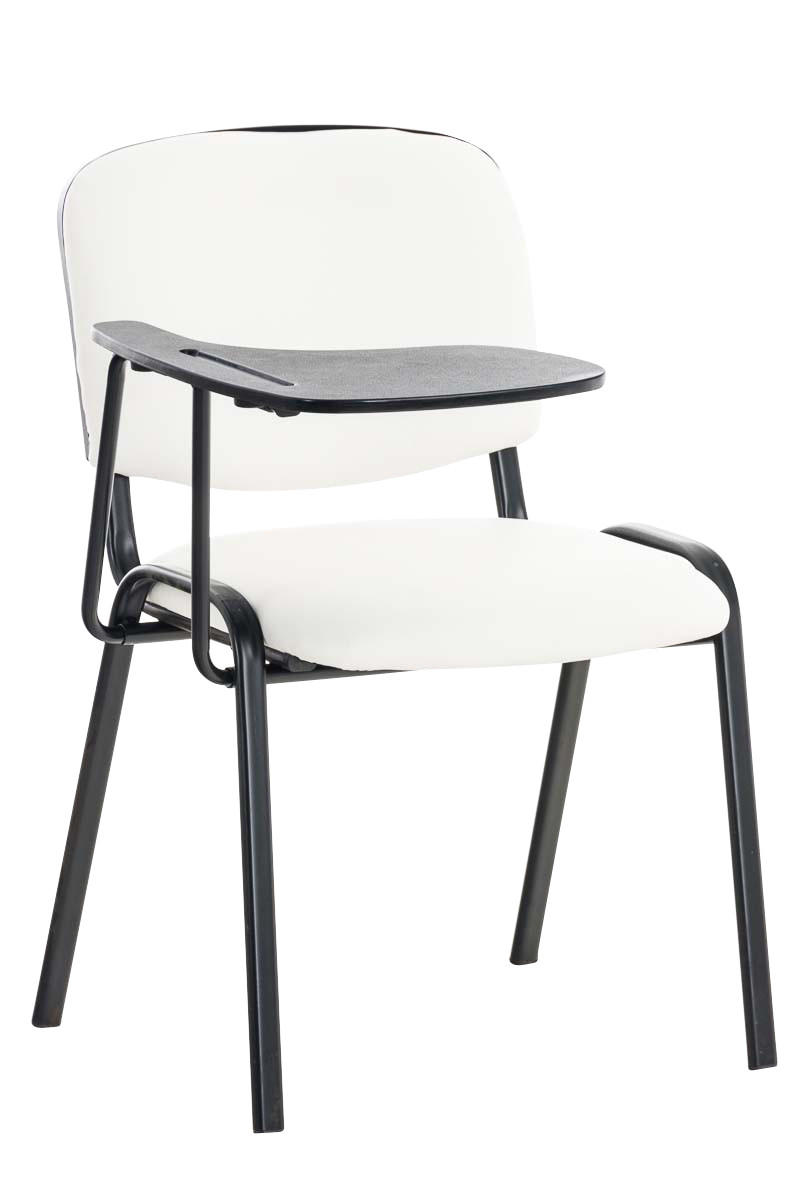 BESUCHERSTUHL Keen mit Klapptisch, Kunstleder mit Gestell Schwarz / Bezug Weiß - Schwarz/Weiß, Textil/Metall (53/81/53cm) - TPFLiving
