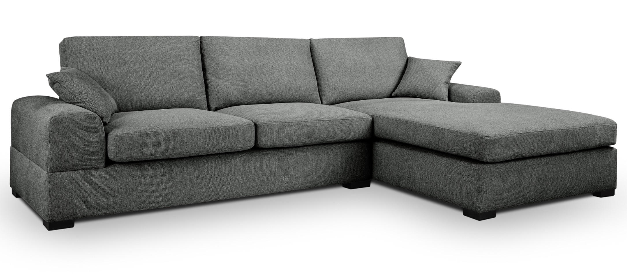 SOFA grau Strukturstoff 308 cm, Ecksofa 5-Sitzer, L-Sofa Ottomane rechts - Schwarz/Grau, Holz/Textil (308/186cm) - Inn.Furn