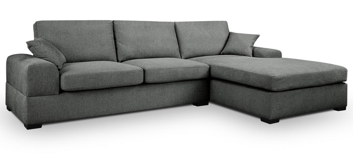 SOFA grau Strukturstoff 308 cm, Ecksofa 5-Sitzer, L-Sofa Ottomane rechts - Schwarz/Grau, Holz/Textil (308/186cm) - Inn.Furn