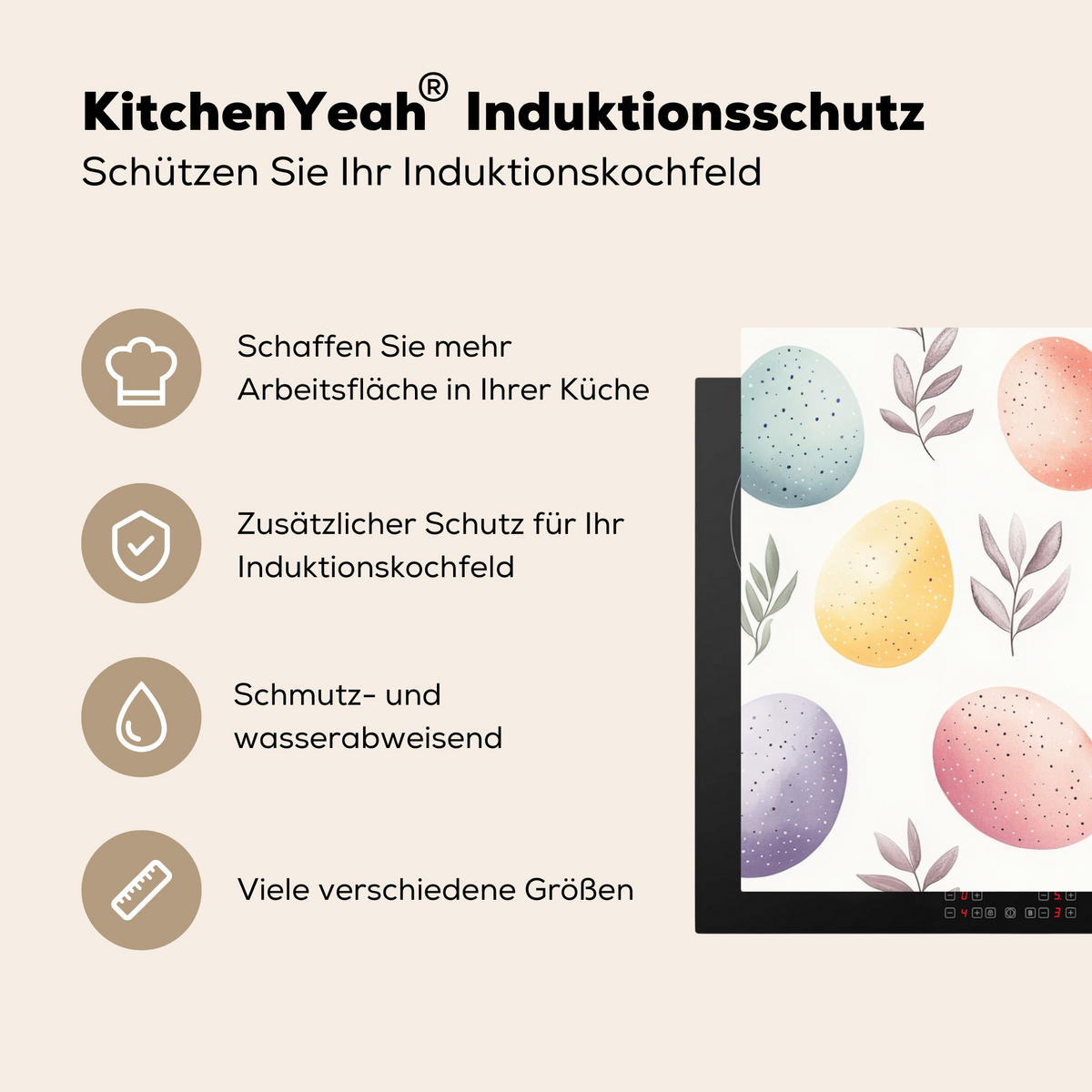 HERDABDECKPLATTE Eier - Bunt - Muster Induktionsschutz 81.6x52.7 cm - Weiß, Kunststoff (81.6/52.7/0.2cm) - MuchoWow